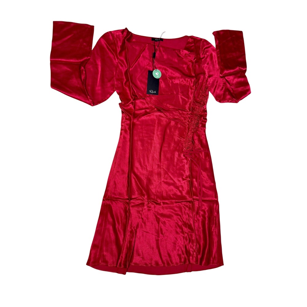 Rails Alessandra Scarlet Red Satin Ruched Long Sleeve Mini Dress XS NWT